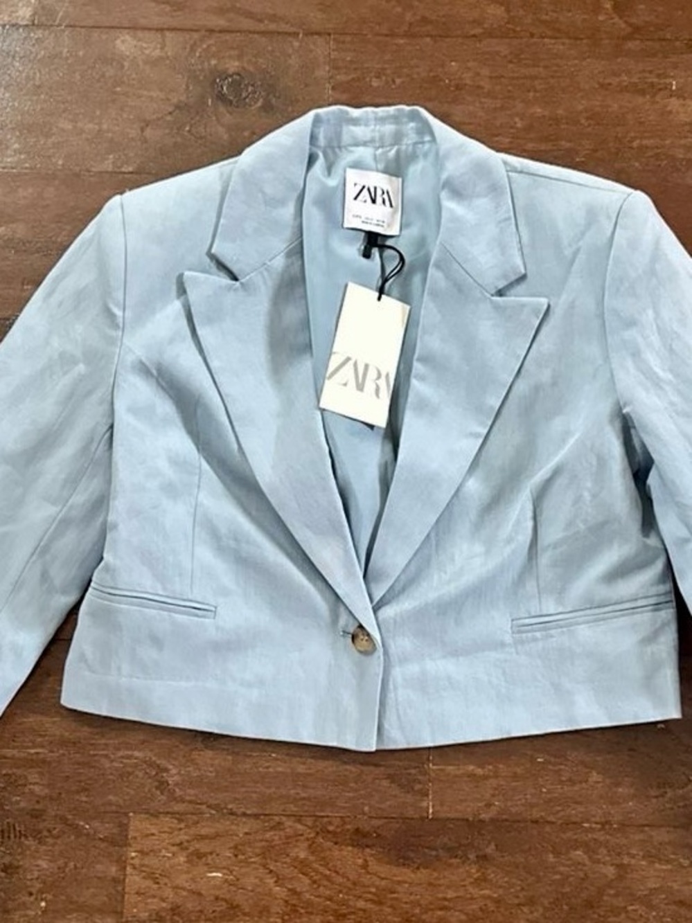 Zara- Light Blue Cropped Blazer Jacket Size
Small Tailored Single Button-NWT - Picture 4 of 10